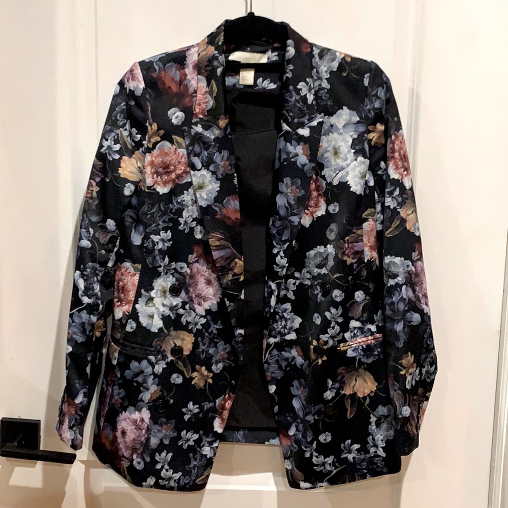 Floral Silky Double-Breasted Blazer